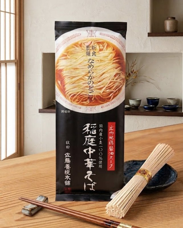 画像1: 稲庭中華そば（醤油）　 1袋 2人前 無添加比内地鶏醤油スープ付 (1)